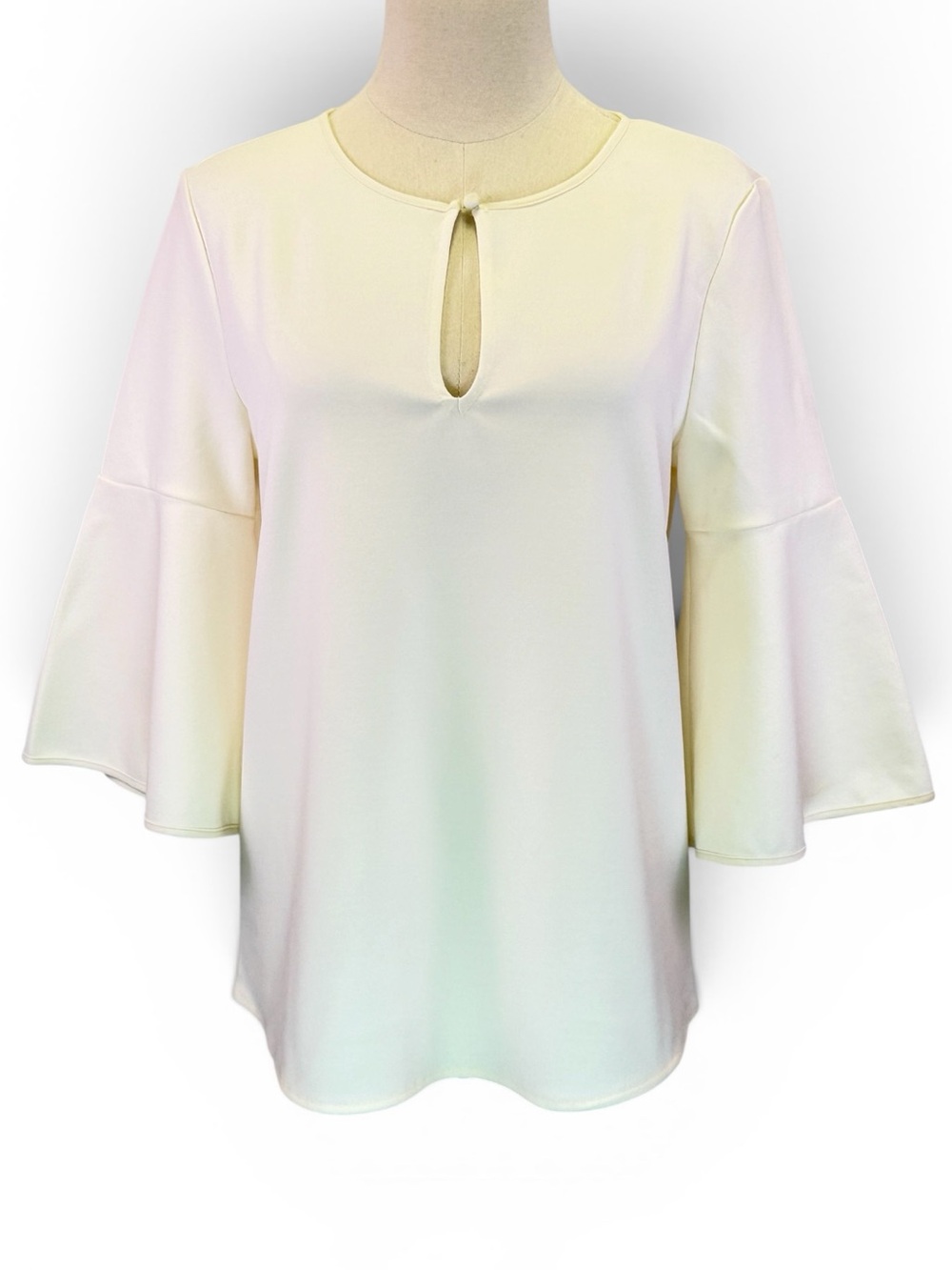 Ann Taylor Women's Ivory Bell Sleeve Keyhole Neck Stretch Blouse Top Size M